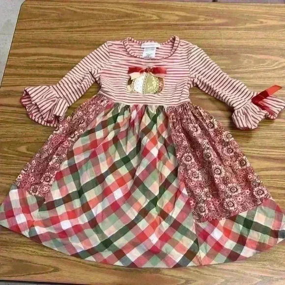 Bonnie Jean Girls' Fall Dress Plaid Pumpkin Embroidered size 5 - Picture 3 of 12